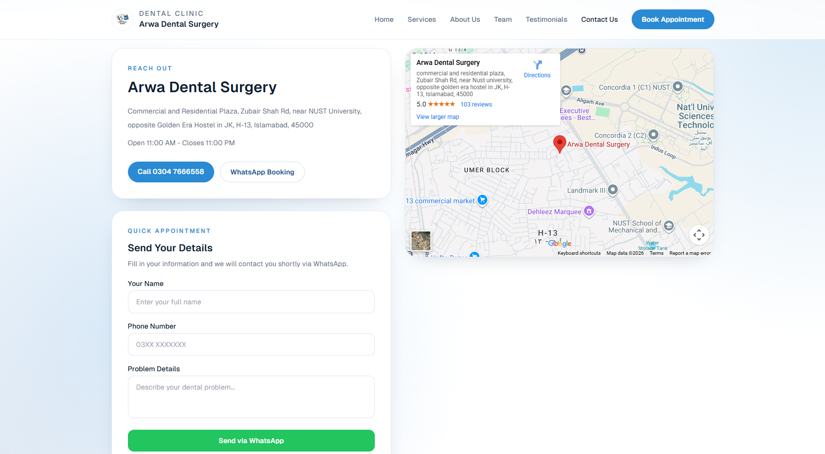 Clinic contact page